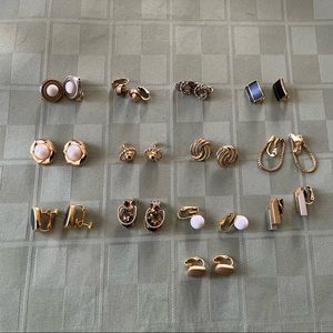 Vintage Gold Tone Clip on Earring Bundle 13 pair
